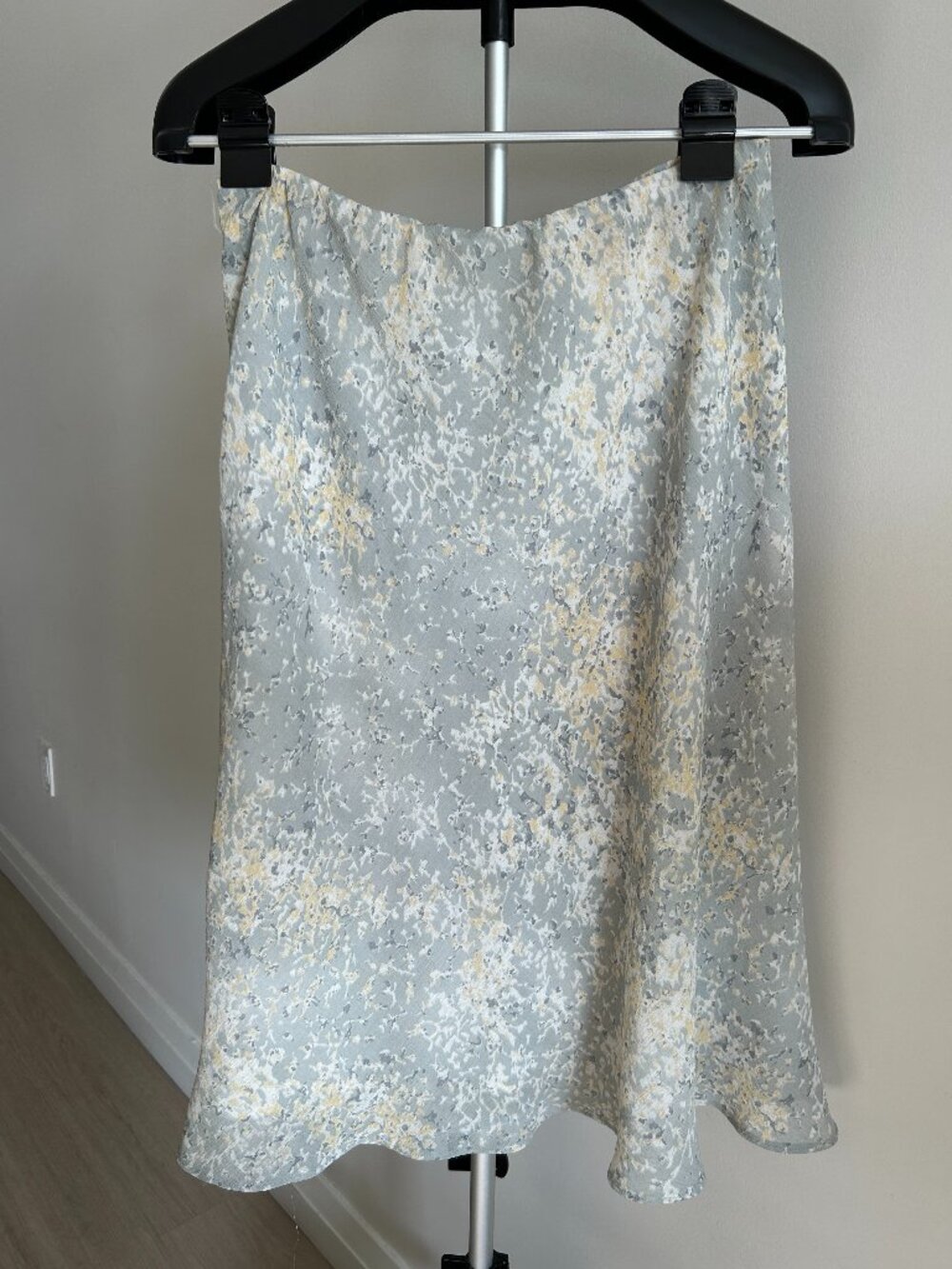 EMPORIUM Vintage Grey Blue Abstract Confetti Chiffon Midi Skirt Size M
